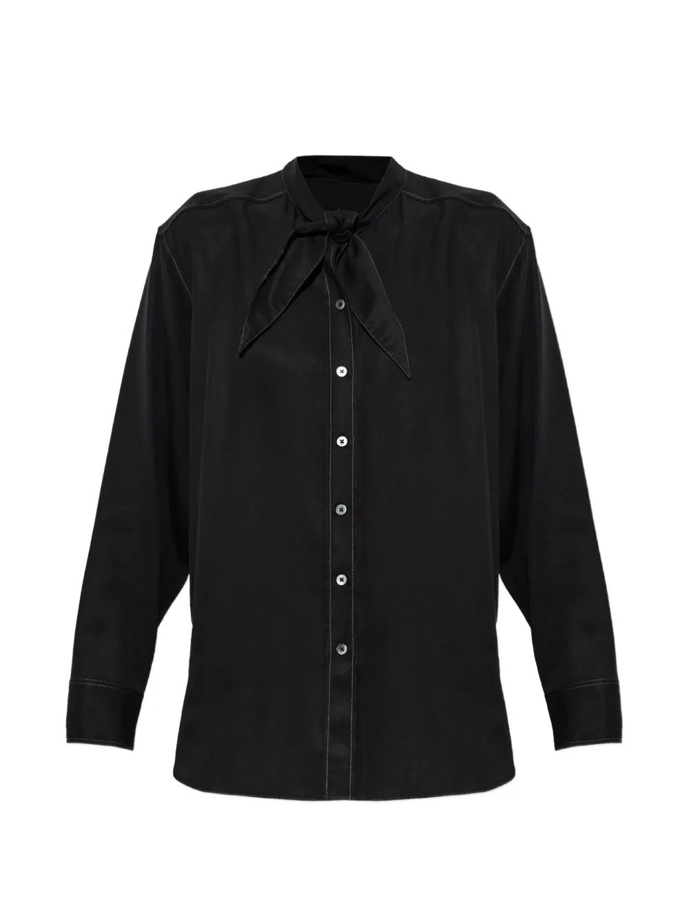 Paul Smith tie-neck contrast-stitch shirt - Schwarz