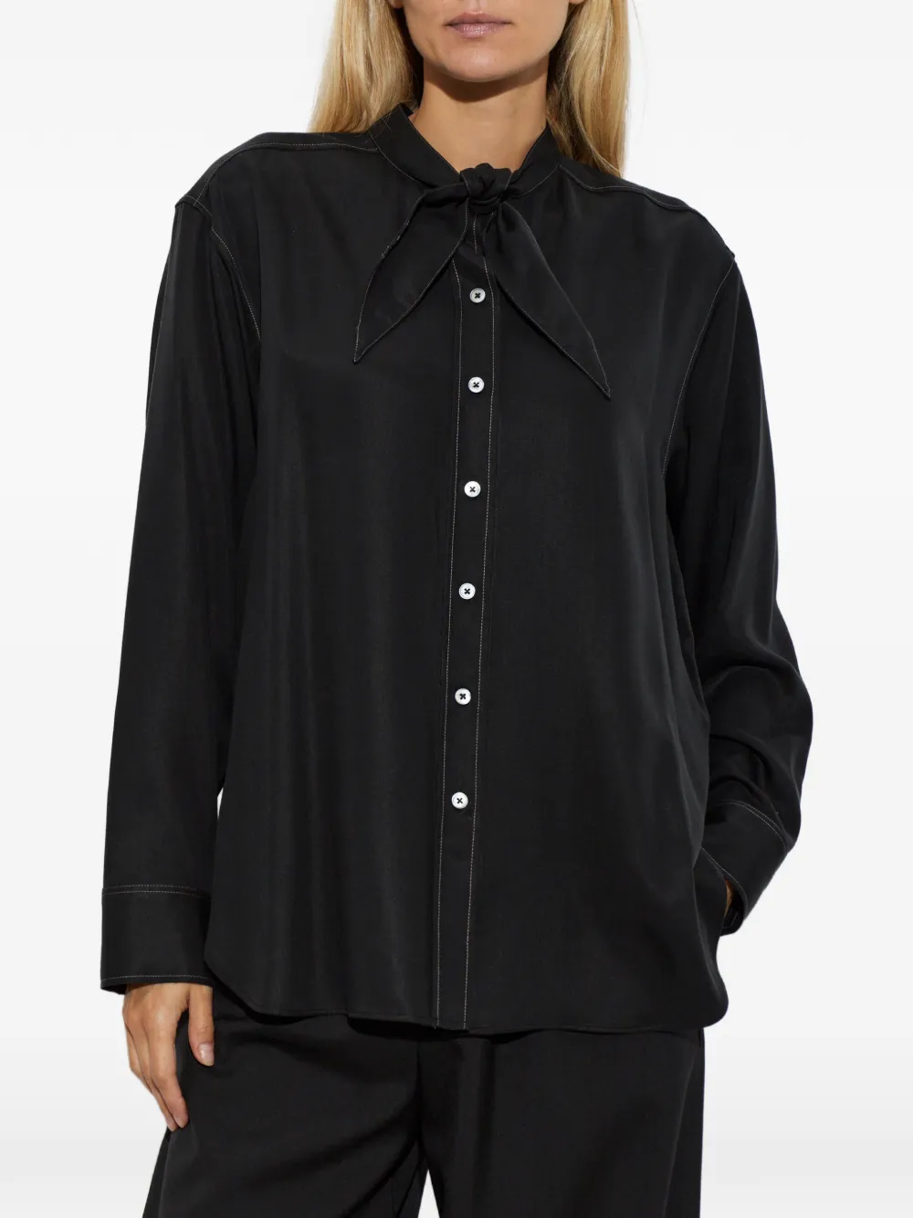 Paul Smith Blouse met contrasterende stiksels en gestrikte hals Zwart