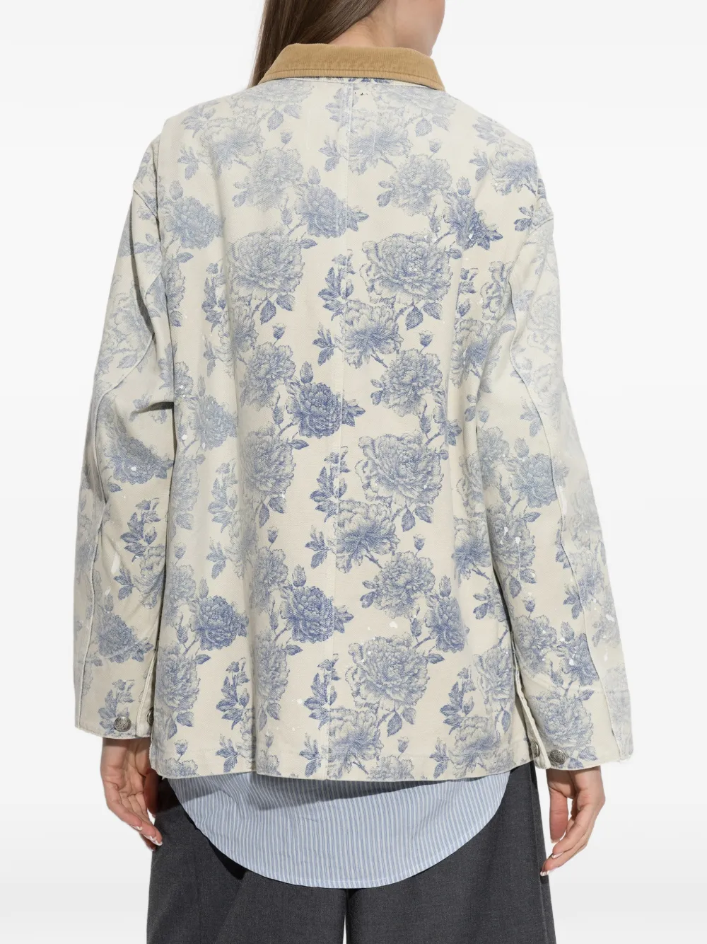R13 Spijkerjack met bloemenprint Beige