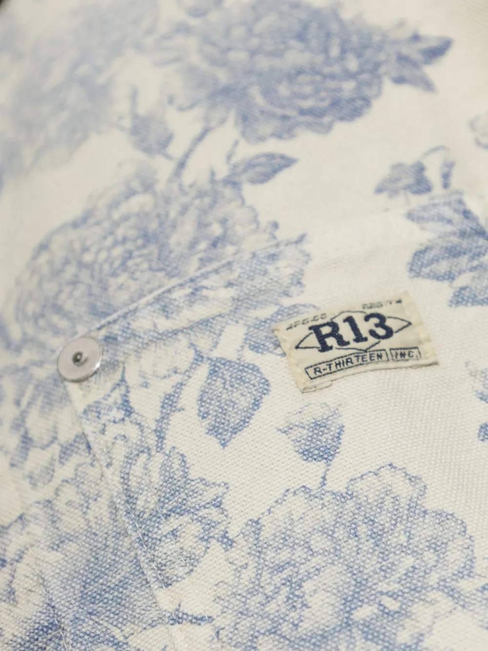 R13 Spijkerjack met bloemenprint Beige