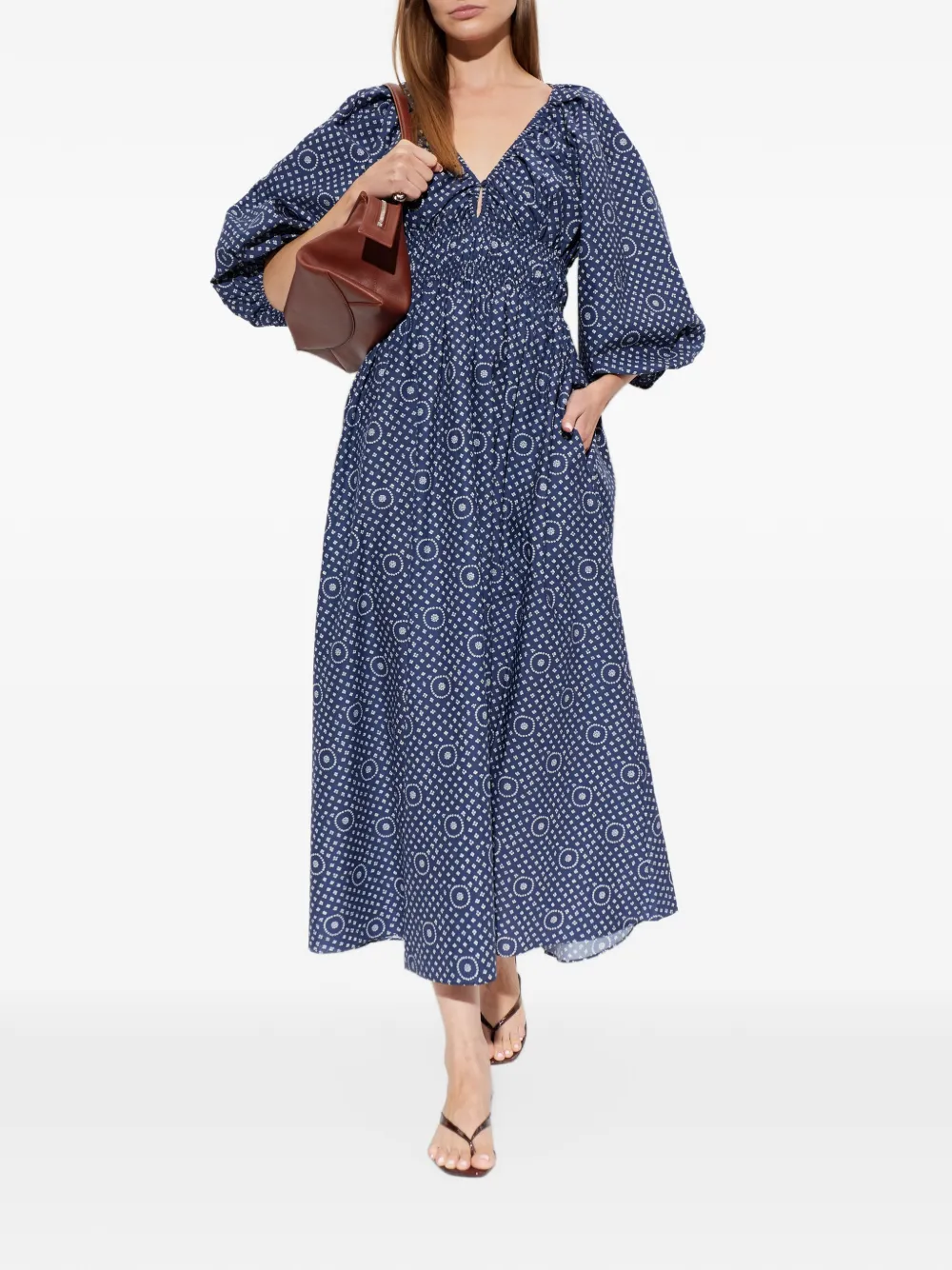 Matteau Gesmockte katoenen jurk Blauw