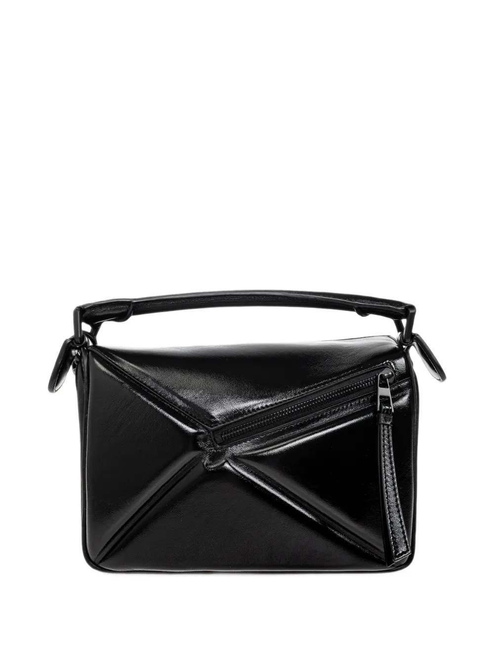 LOEWE Kleine Puzzle Blown glanzende lamsleren tas Zwart