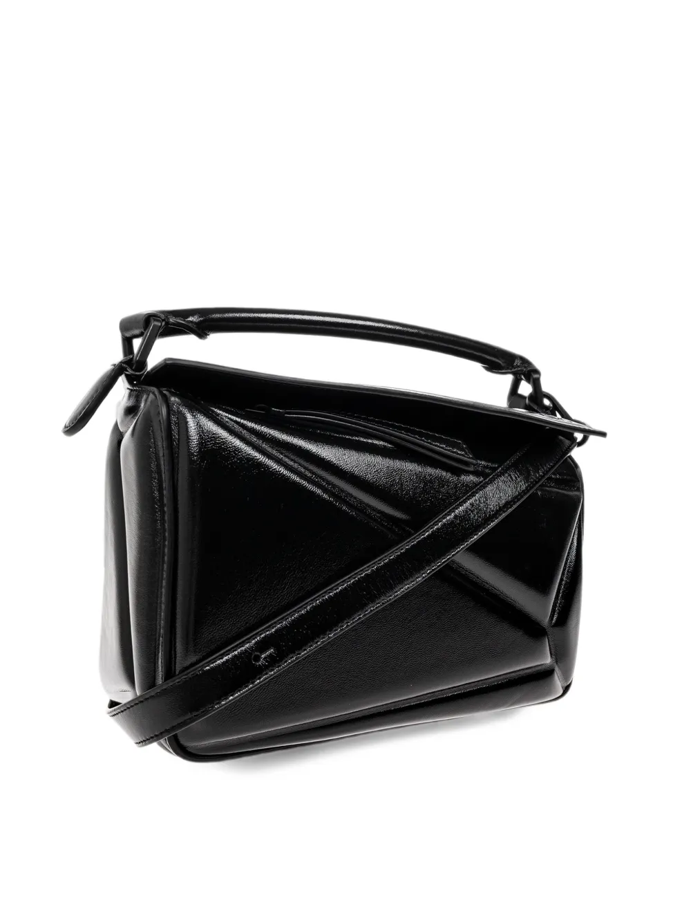 LOEWE Kleine Puzzle Blown glanzende lamsleren tas Zwart