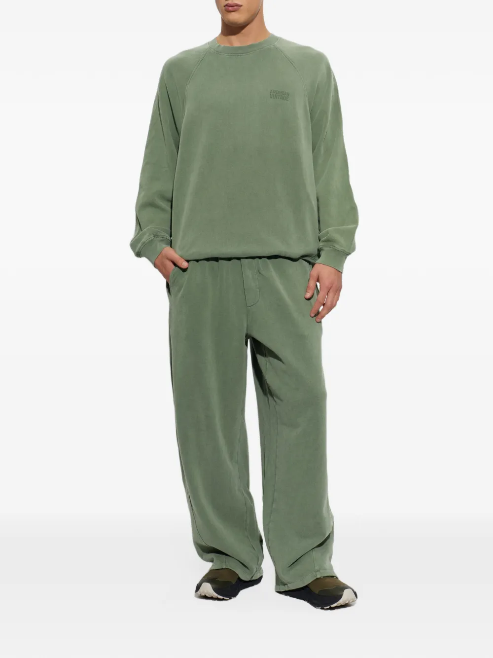 American Vintage Jitbay sweater met logo-print en raglanmouwen Groen