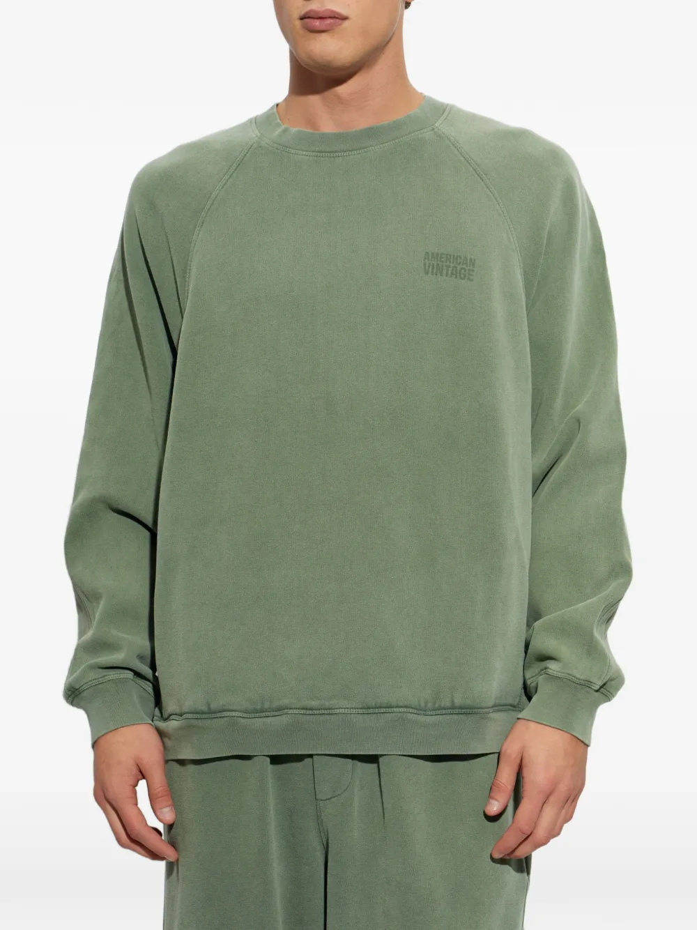 American Vintage Jitbay sweater met logo-print en raglanmouwen Groen
