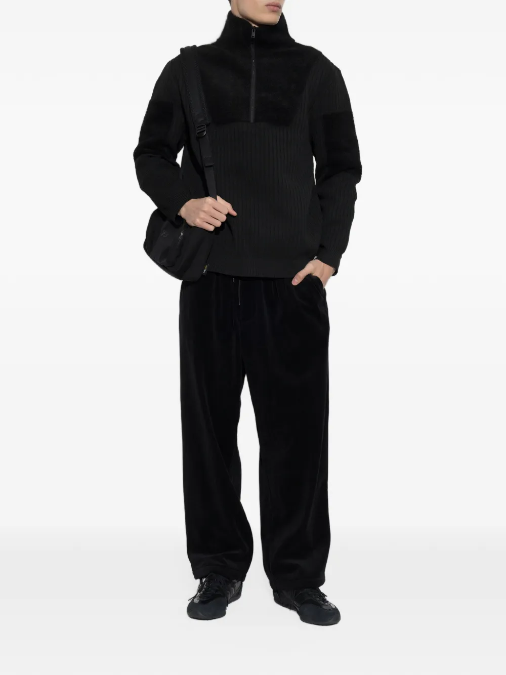 Y-3 Gebreide sweater met halve rits en vlakken met colourblocking Zwart