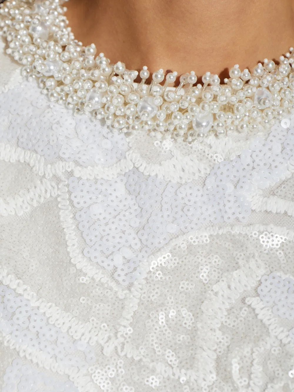 Self-Portrait white sequin lace feather midi dress Wit