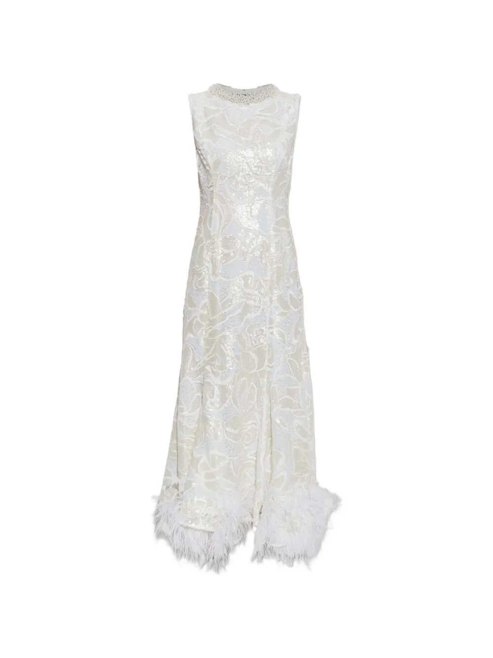 Self-Portrait white sequin lace feather midi dress - Weiß