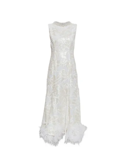 Self-Portrait white sequin lace feather midi dress