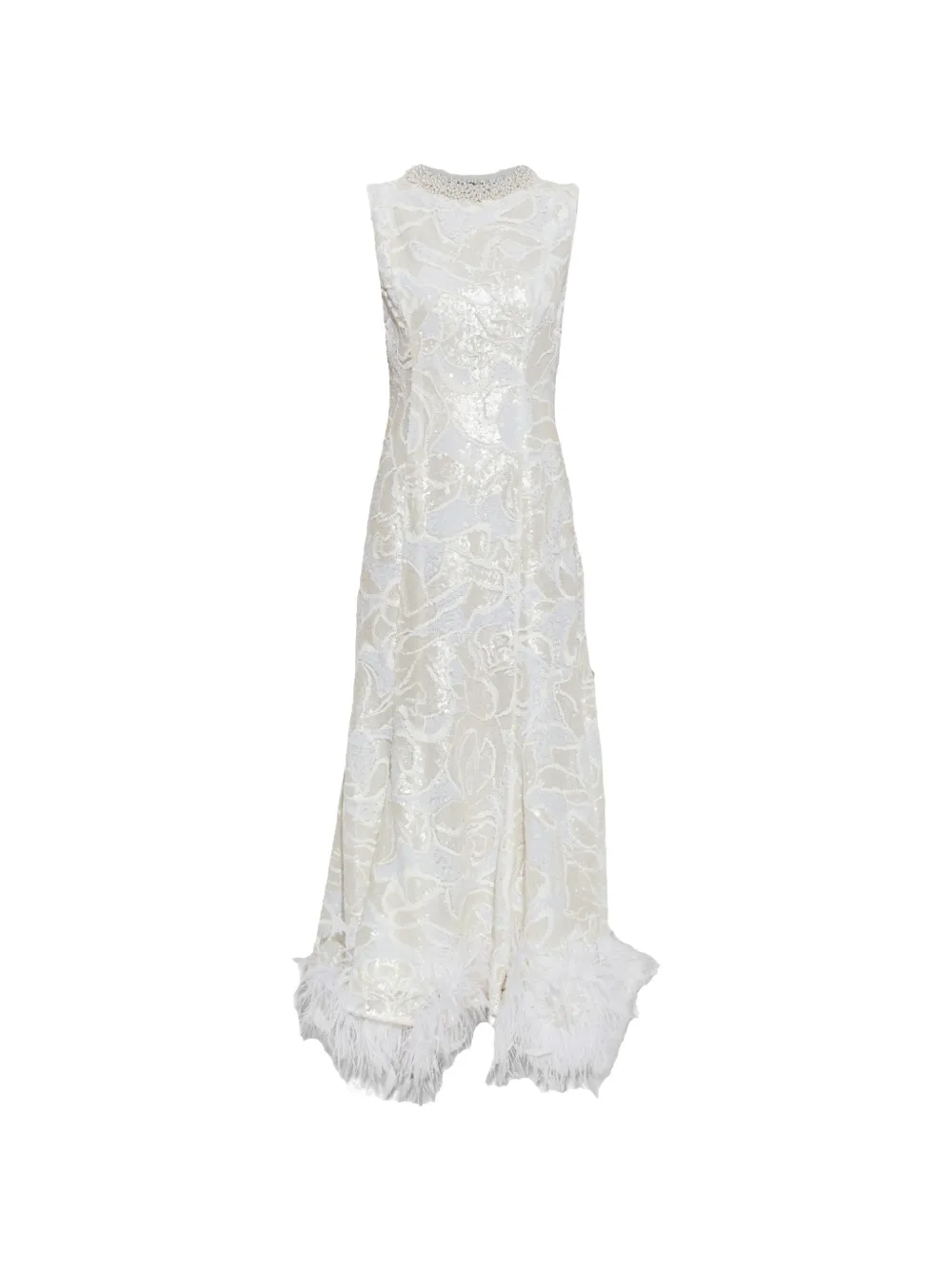 Self-Portrait white sequin lace feather midi dress Wit