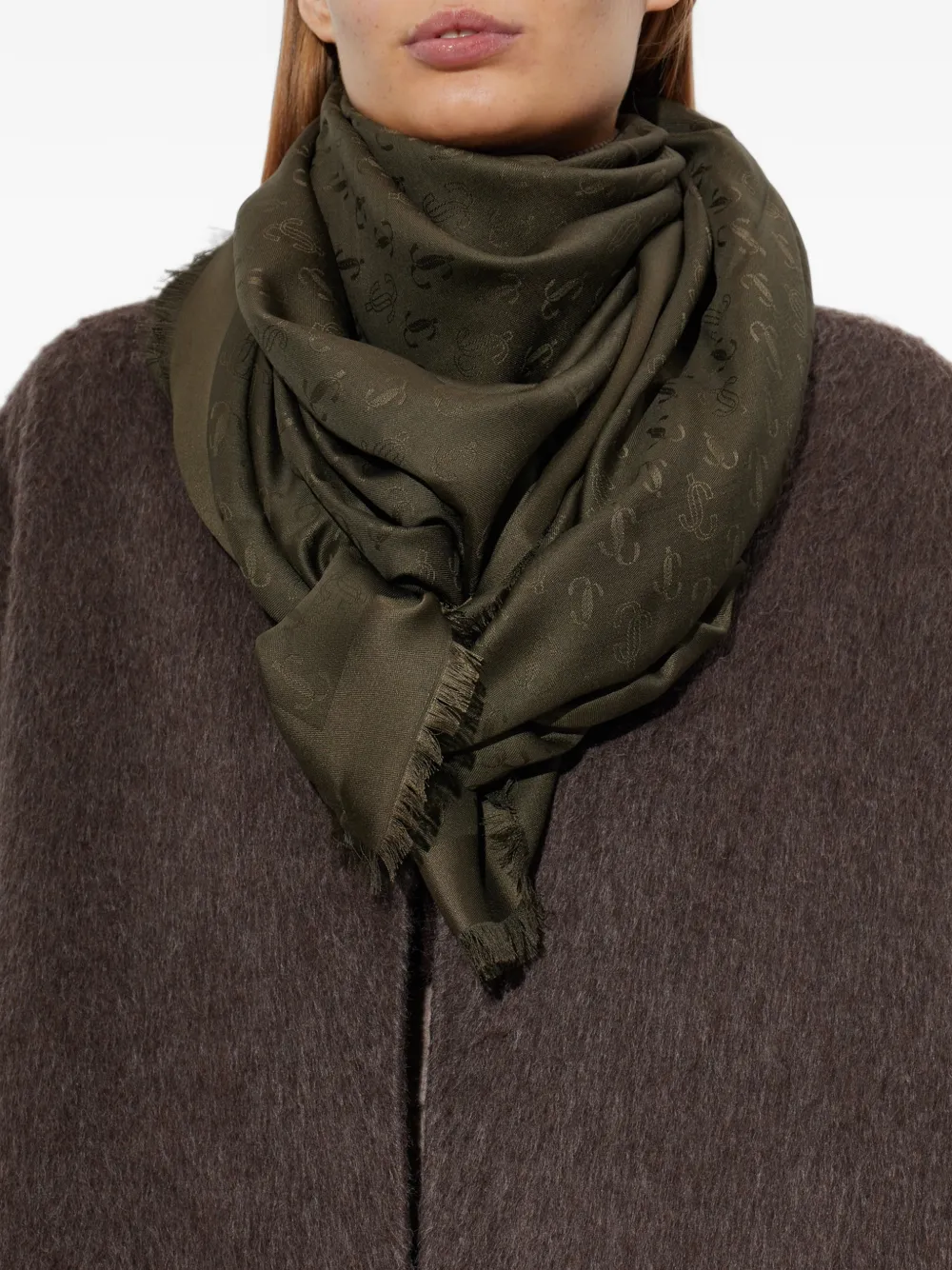 Jimmy Choo monogram frayed scarf Groen