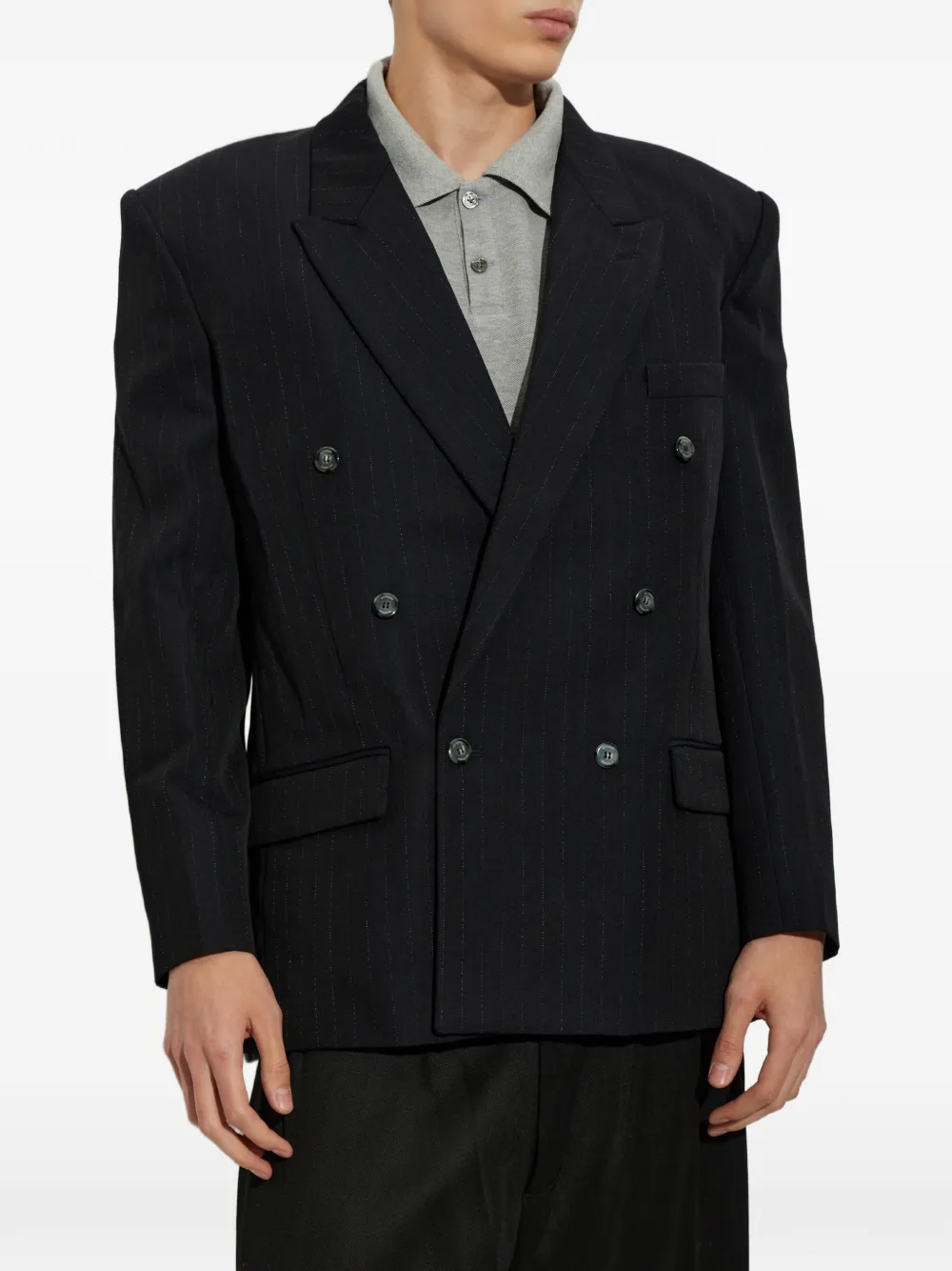 Willy Chavarria Manuel pinstripe double-breasted jacket Zwart