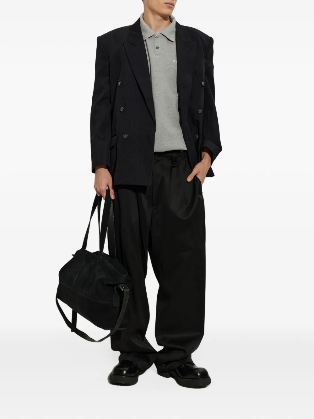 Willy Chavarria Manuel pinstripe double-breasted jacket Zwart