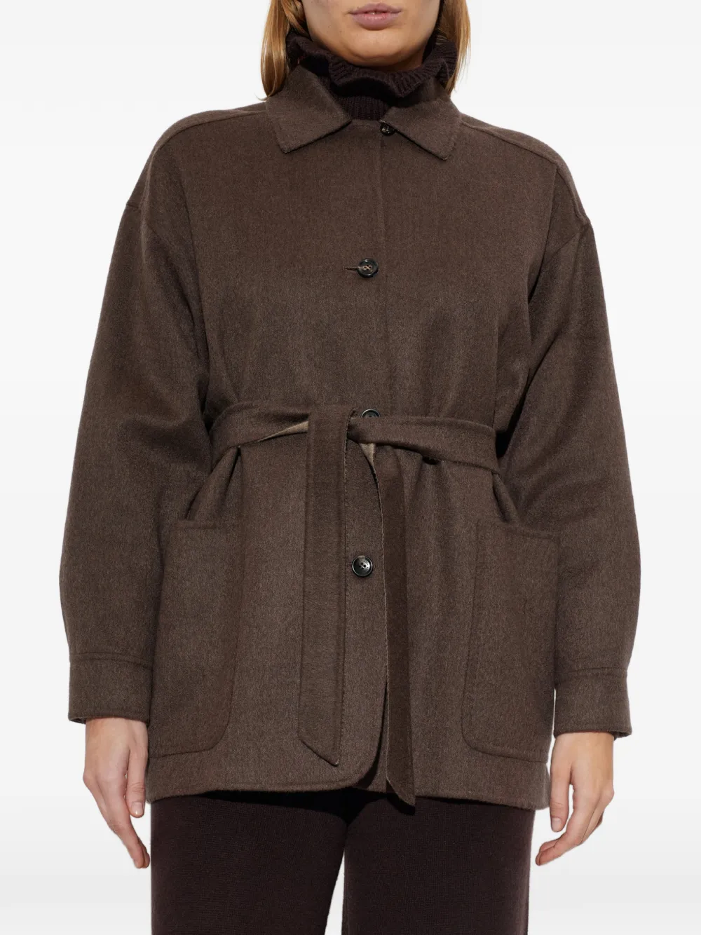 Max Mara single-breasted cashmere foule jacket dark brown Bruin