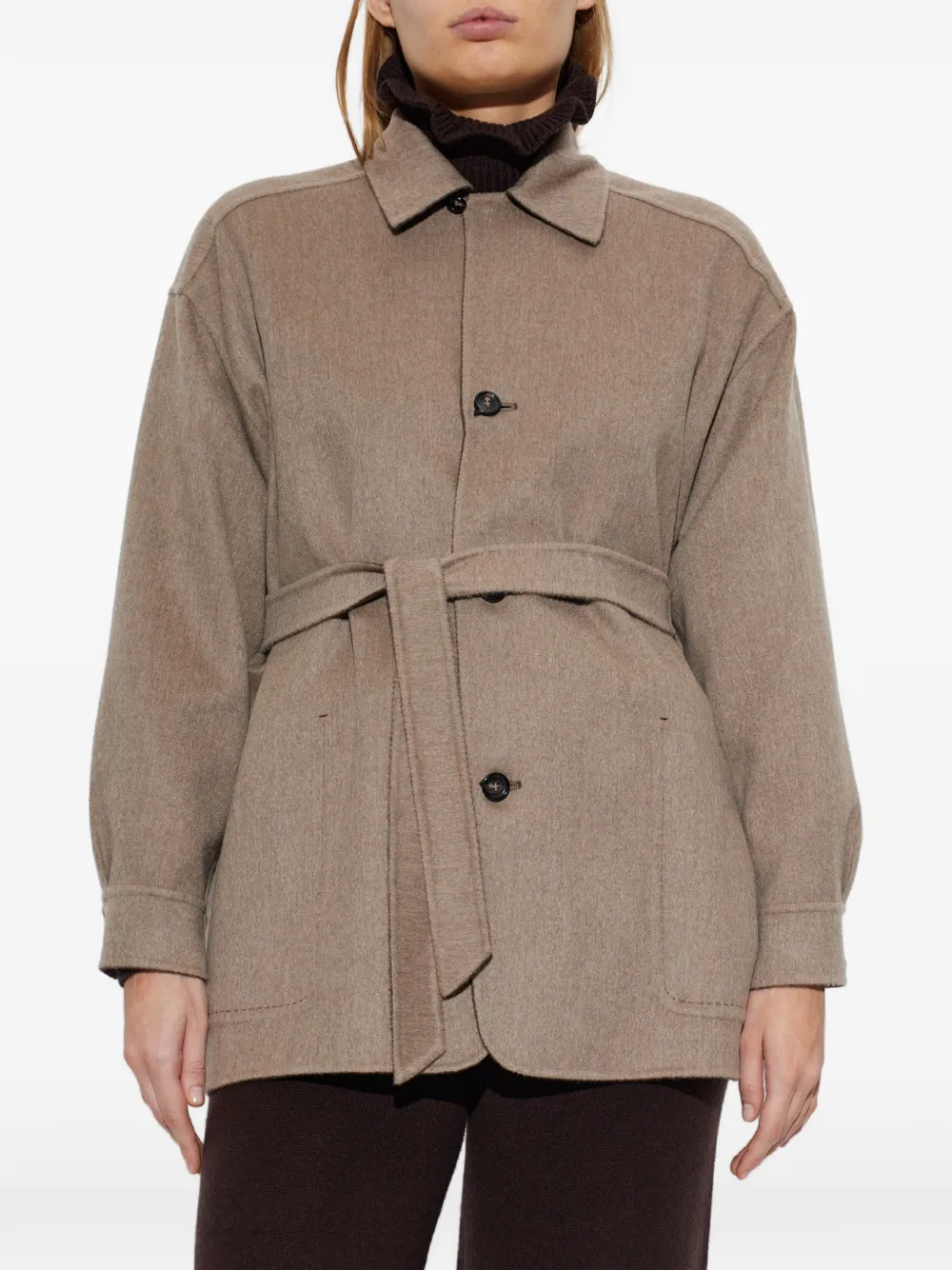 Max Mara single-breasted cashmere foule jacket dark brown Bruin