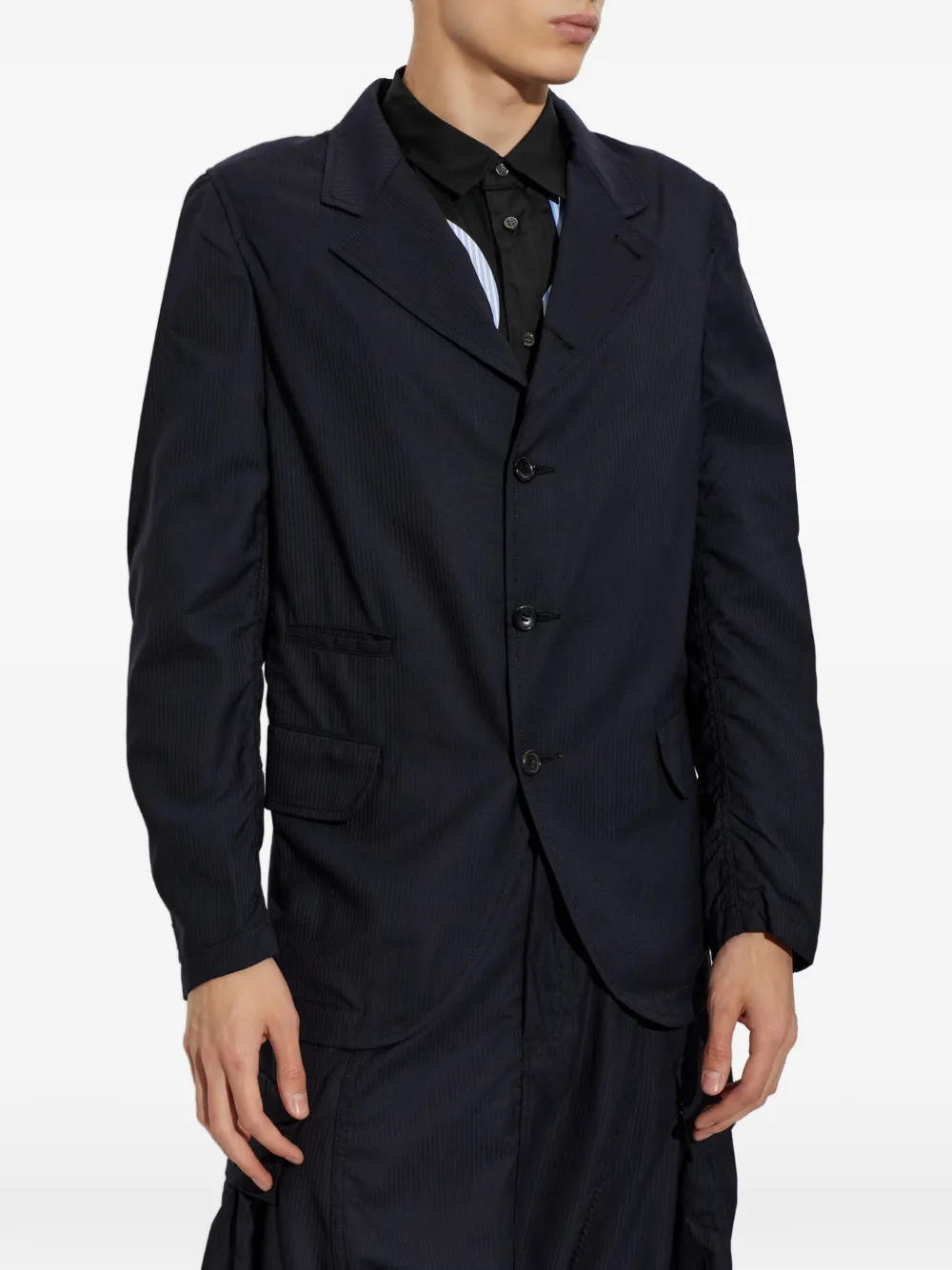Comme Des Garçons Shirt Gestreept jack met ruches op de mouwen Blauw