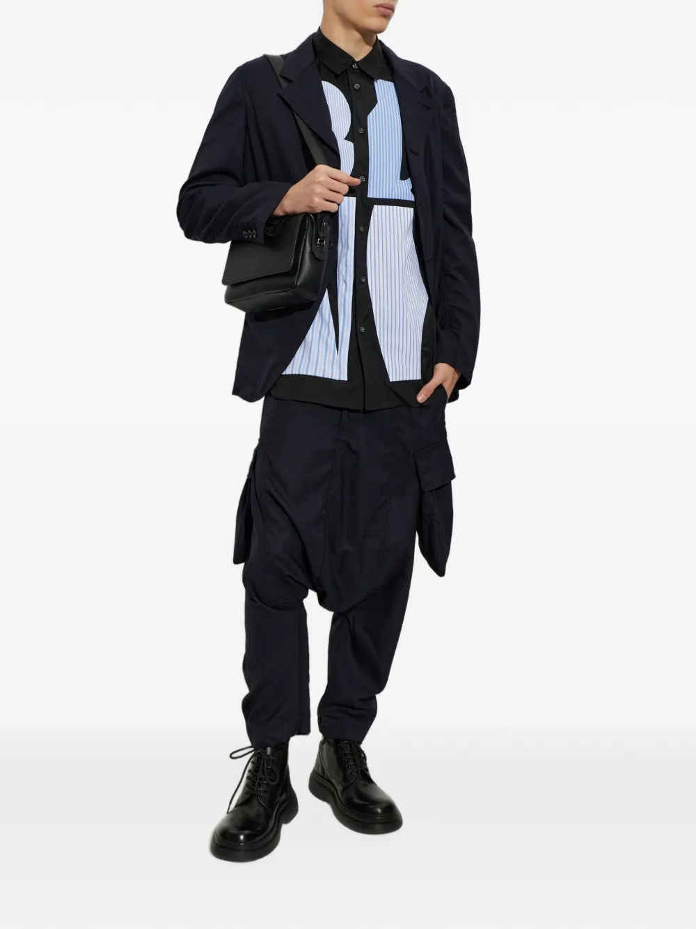 Comme Des Garçons Shirt Gestreept jack met ruches op de mouwen Blauw