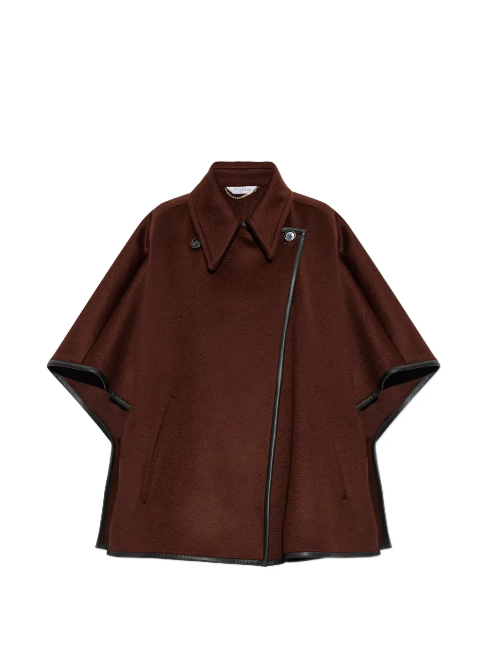 Max Mara long cropped cape in cashmere drap - rust - Braun