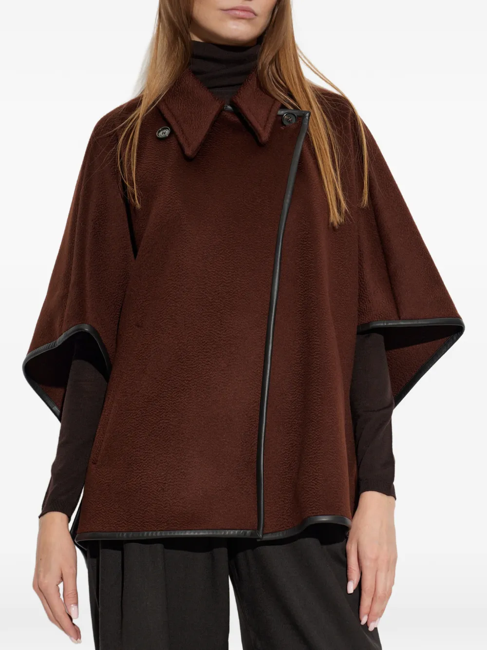 Max Mara long cropped cape in cashmere drap rust Bruin