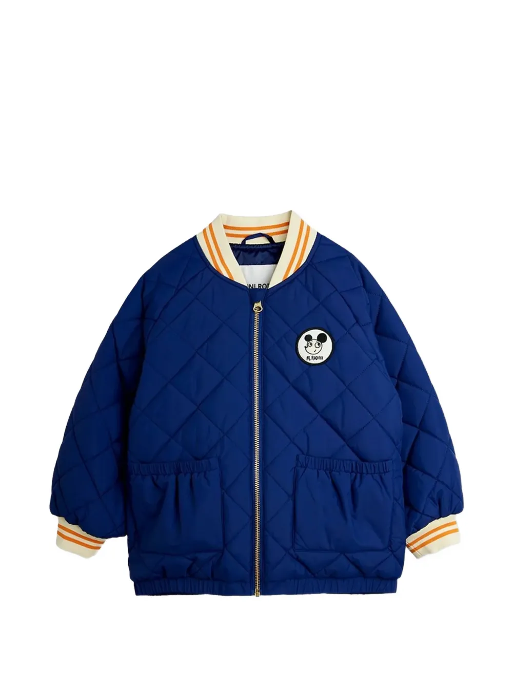 Mini Rodini Ritzratz quilted logo-patch jacket - Blau