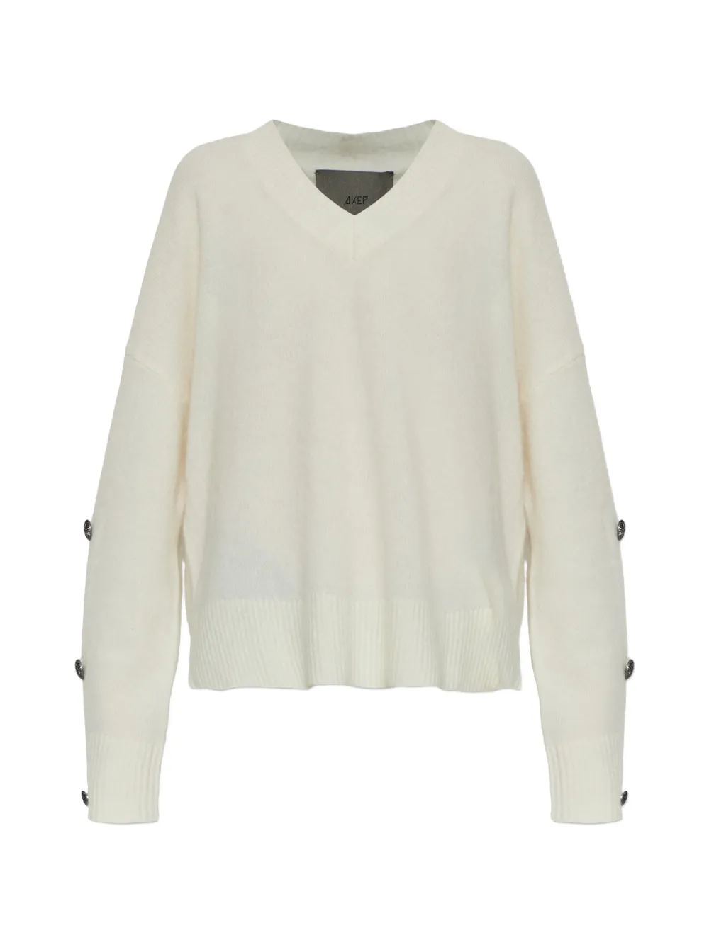 Akep Button-sleeve V-neck Sweater In White