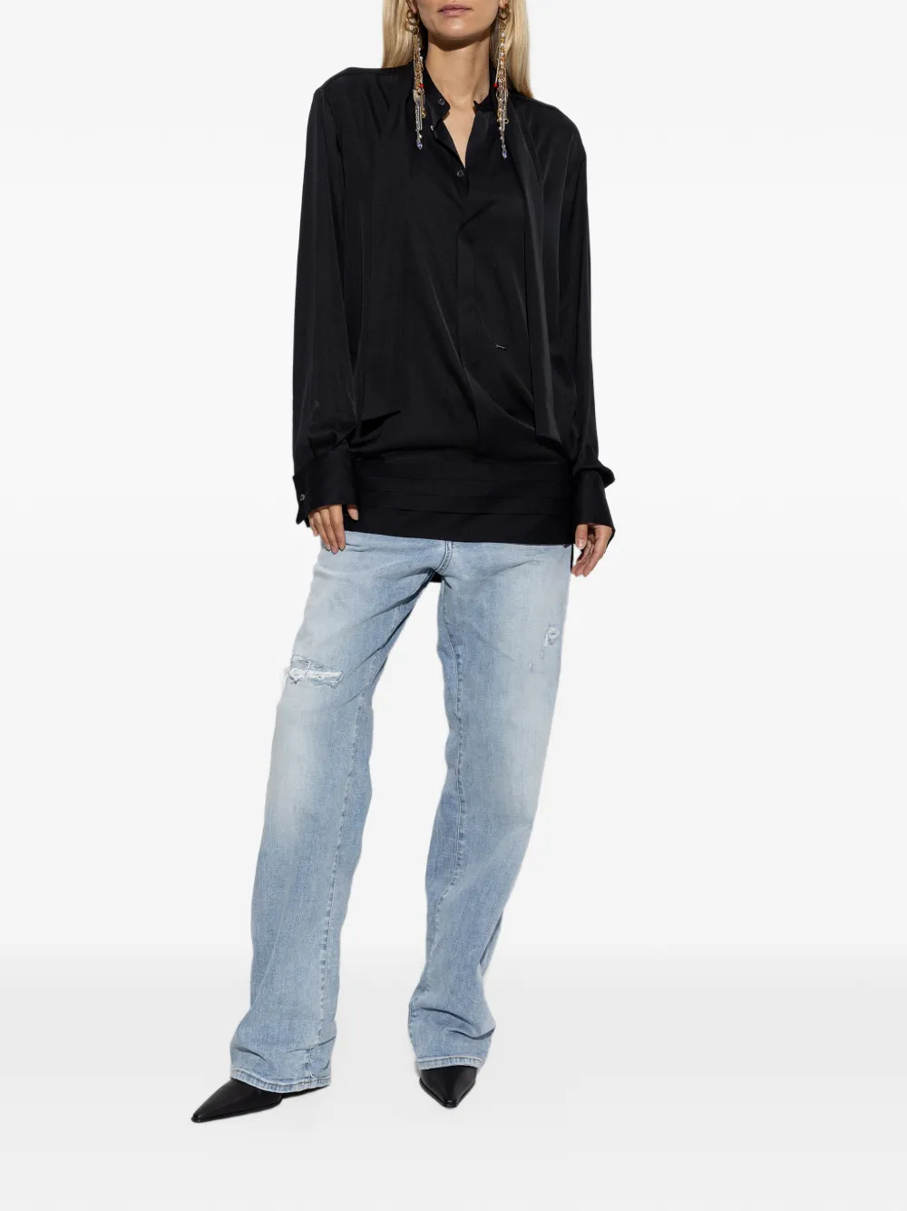 DSQUARED2 pussy-bow silk blouse Zwart