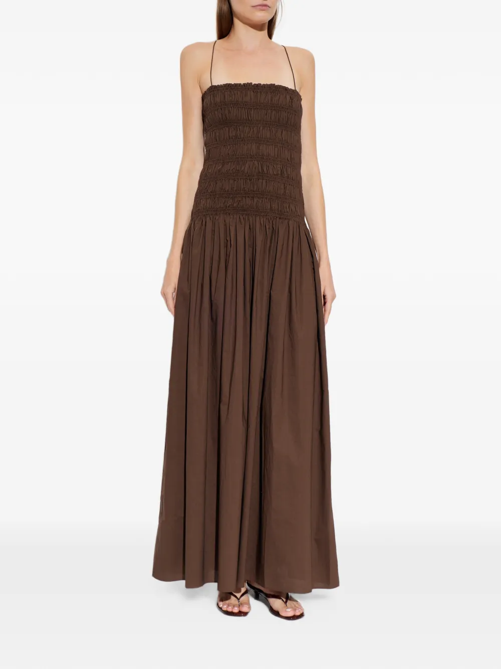 Matteau Gesmockte maxi-jurk met verlaagde taille Bruin