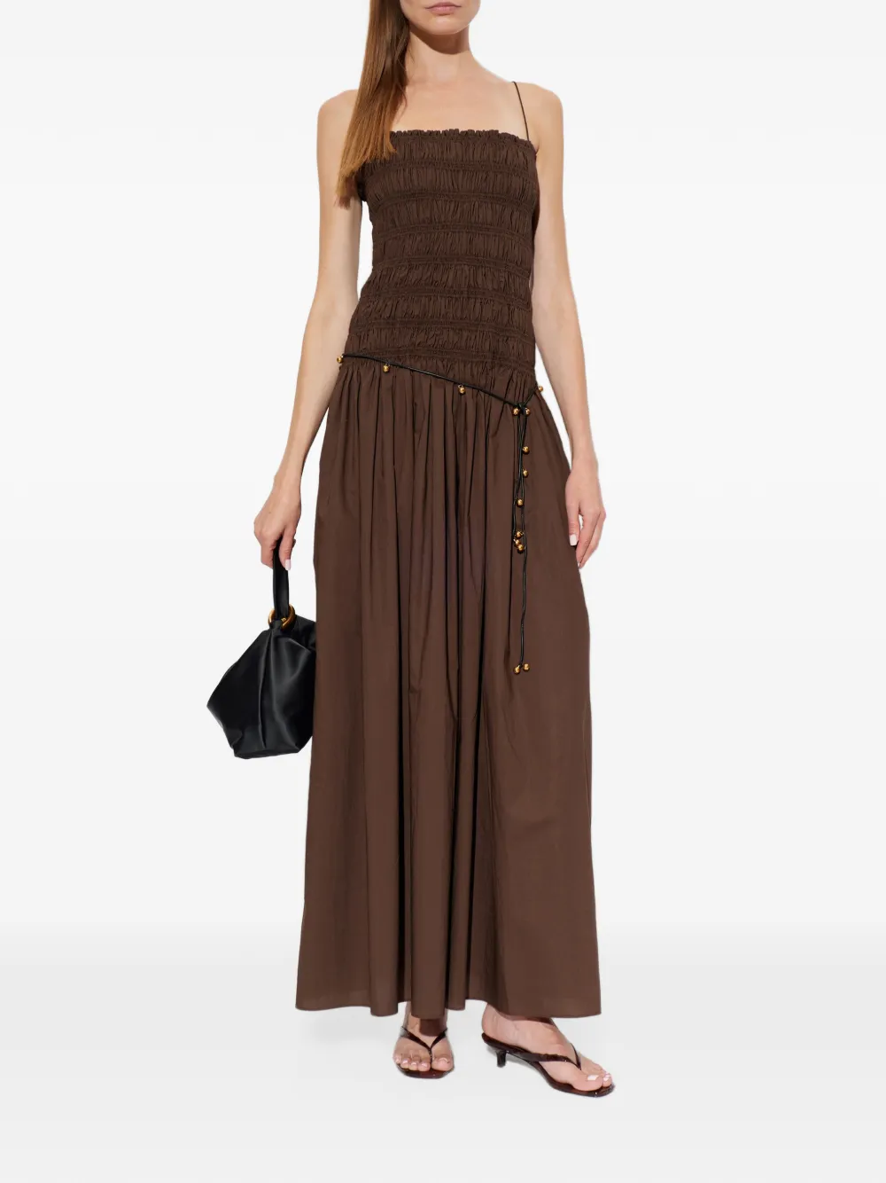 Matteau Gesmockte maxi-jurk met verlaagde taille Bruin