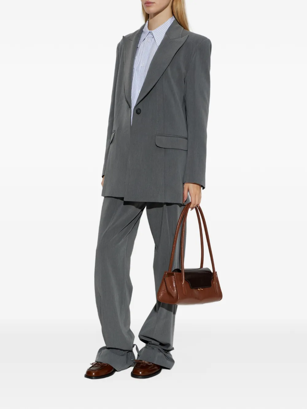 Akep Pantalon met persvouw en strikdetail bij de zoom Grijs