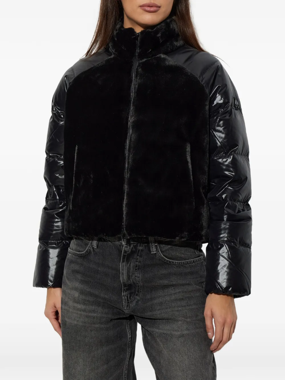 Moose Knuckles faux-fur panelled puffer jacket Zwart
