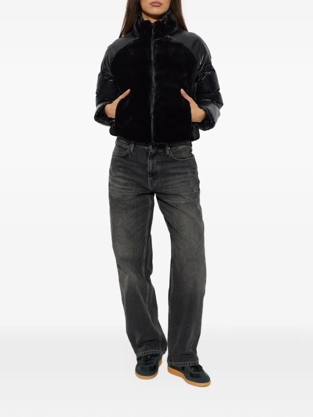 Moose Knuckles faux-fur panelled puffer jacket Zwart