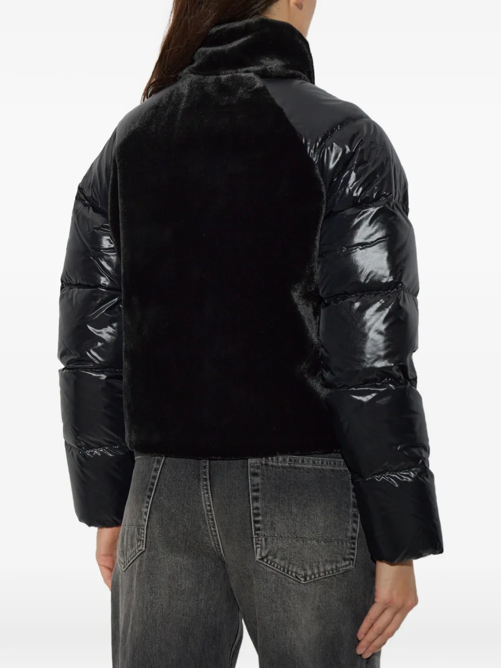 Moose Knuckles faux-fur panelled puffer jacket Zwart