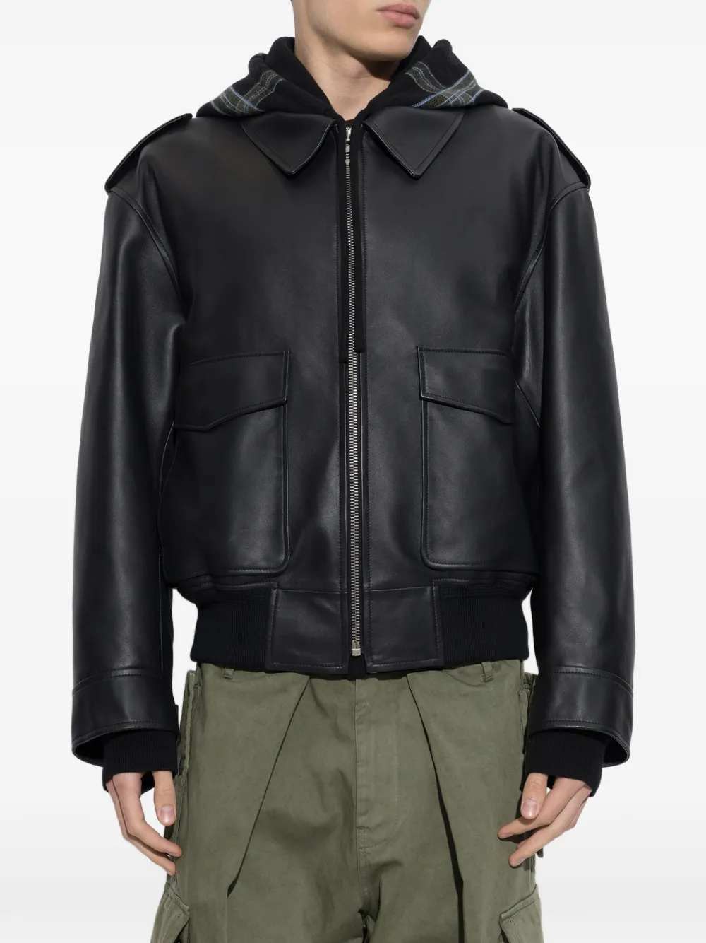 LOEWE hooded leather jacket Zwart