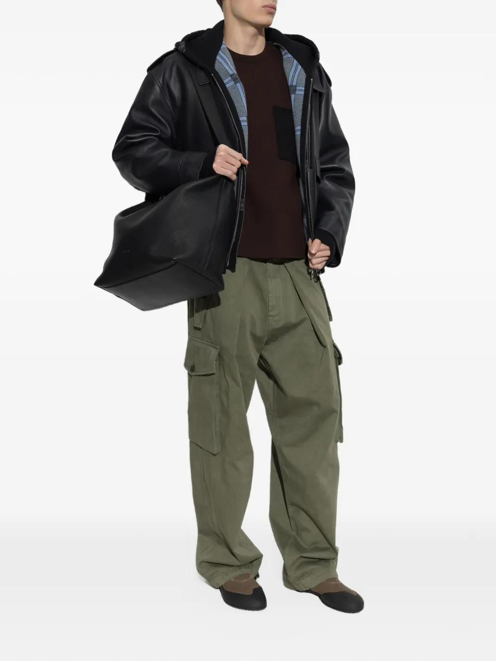 LOEWE hooded leather jacket Zwart