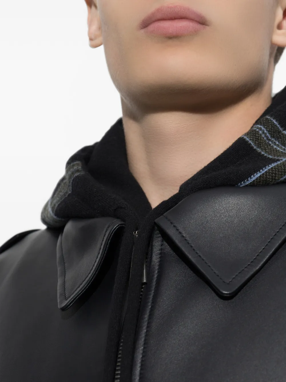 LOEWE hooded leather jacket Zwart