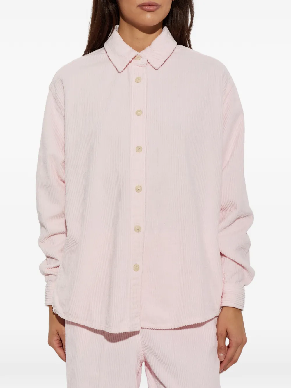 American Vintage Padow blouse met ribfluwelen textuur en lange mouwen Roze