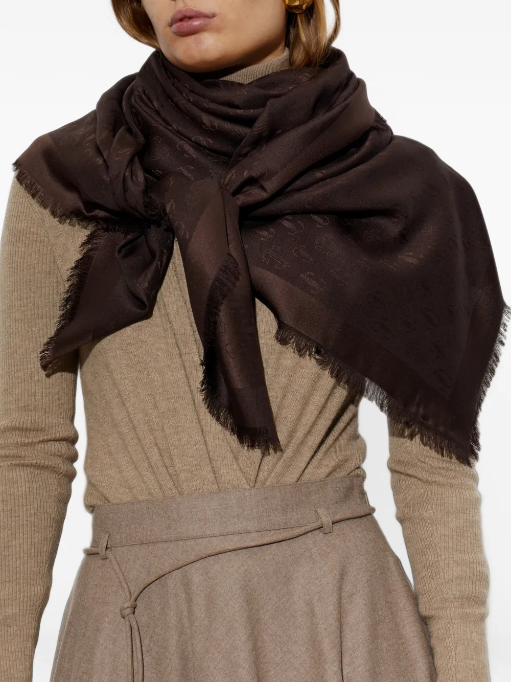 Jimmy Choo monogram frayed scarf Bruin