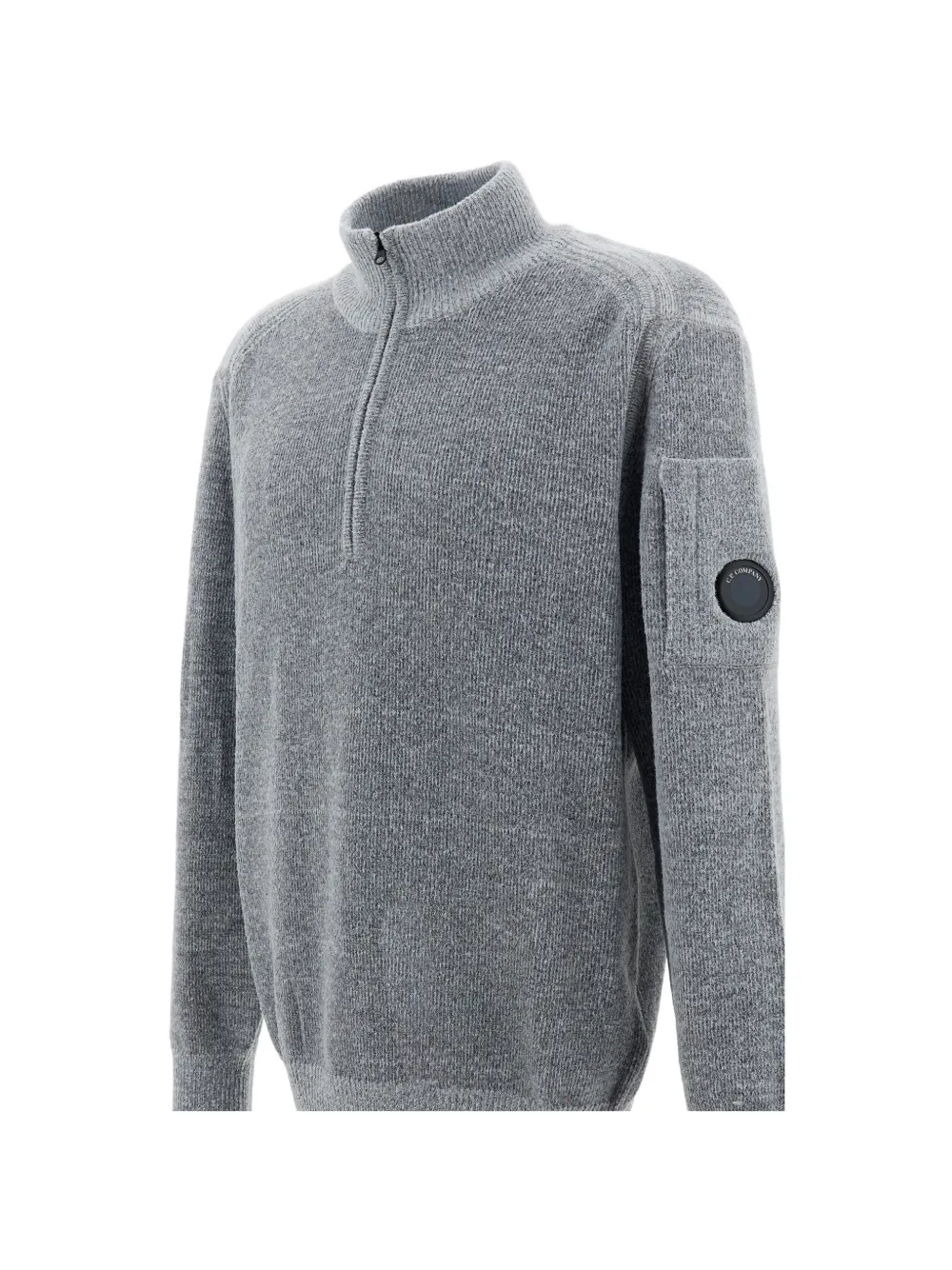 C.P. Company fleece knit Lens contrast crew-neck sweater Grijs