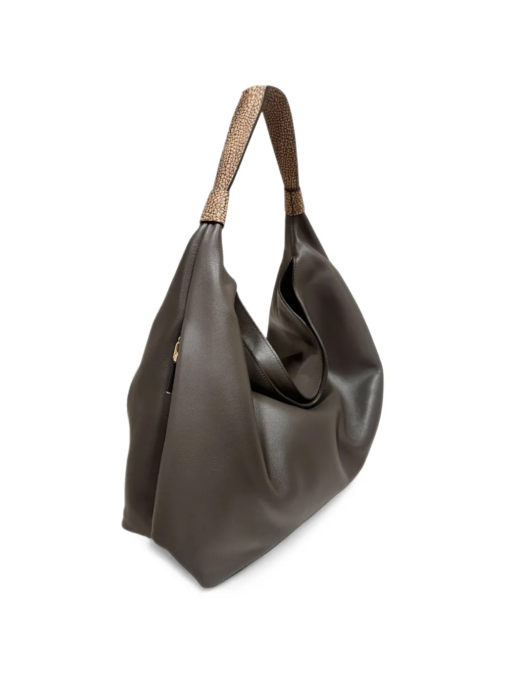 Borbonese Medium Plie leren schoudertas met textuur Bruin