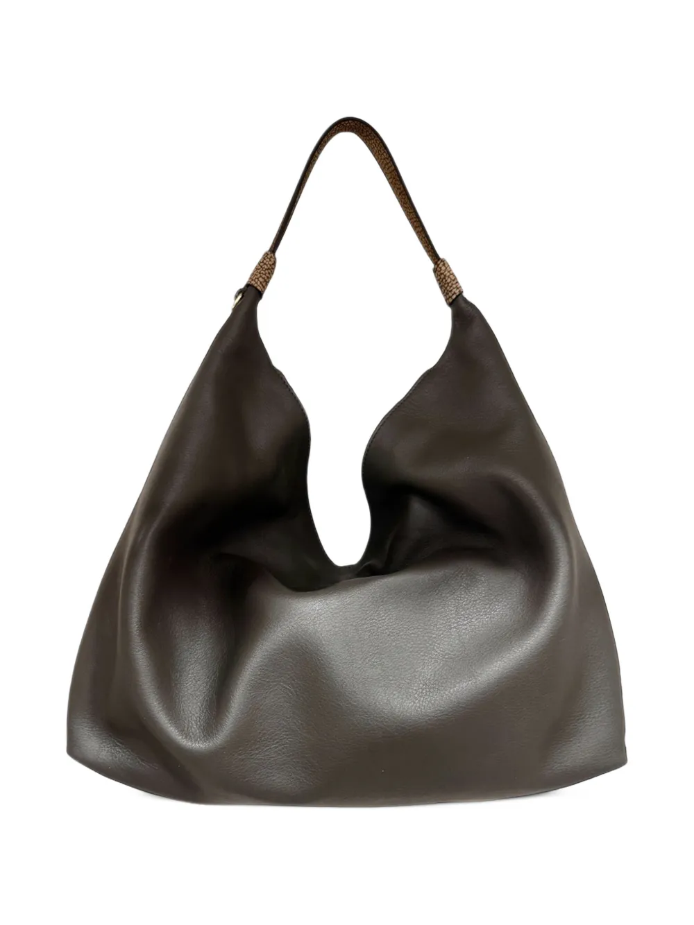 Borbonese Medium Plie leren schoudertas met textuur Bruin