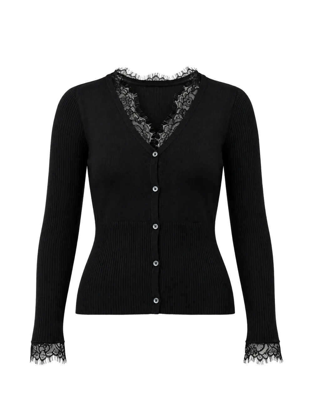 PINKO lace-trim ribbed cardigan - Black