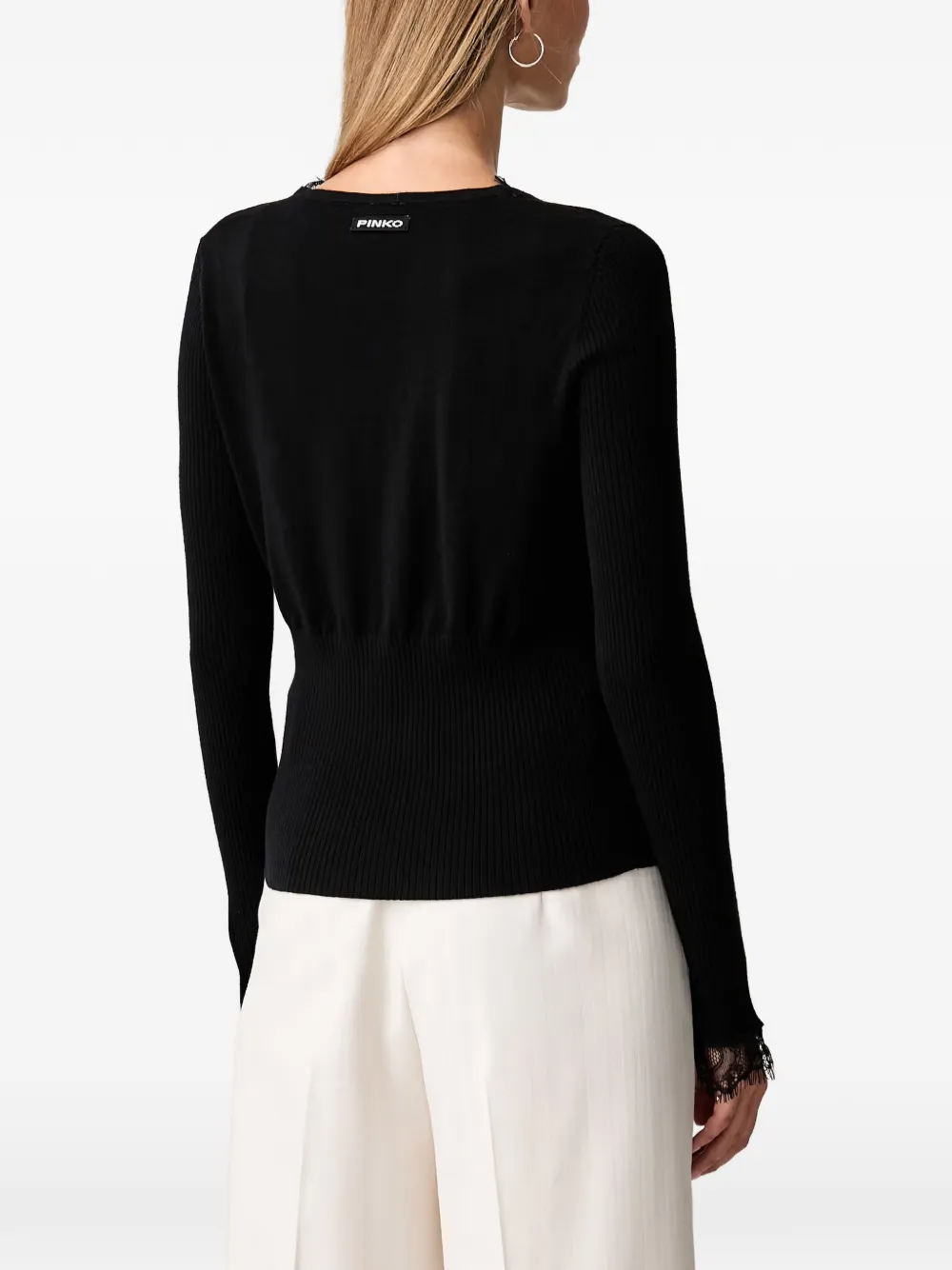 PINKO Geribbeld vest met kanten afwerking Zwart