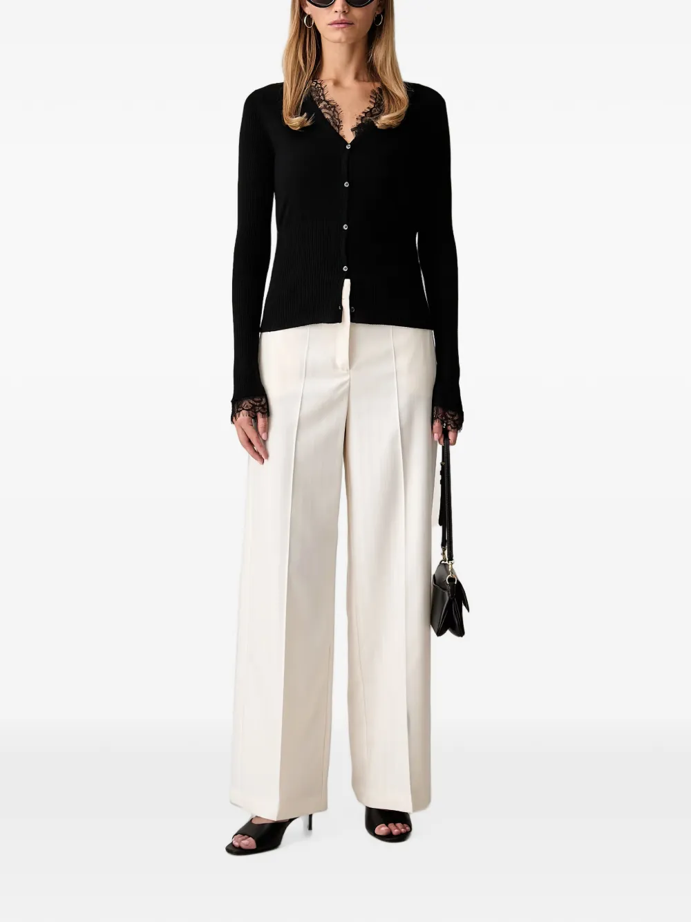 PINKO Geribbeld vest met kanten afwerking Zwart