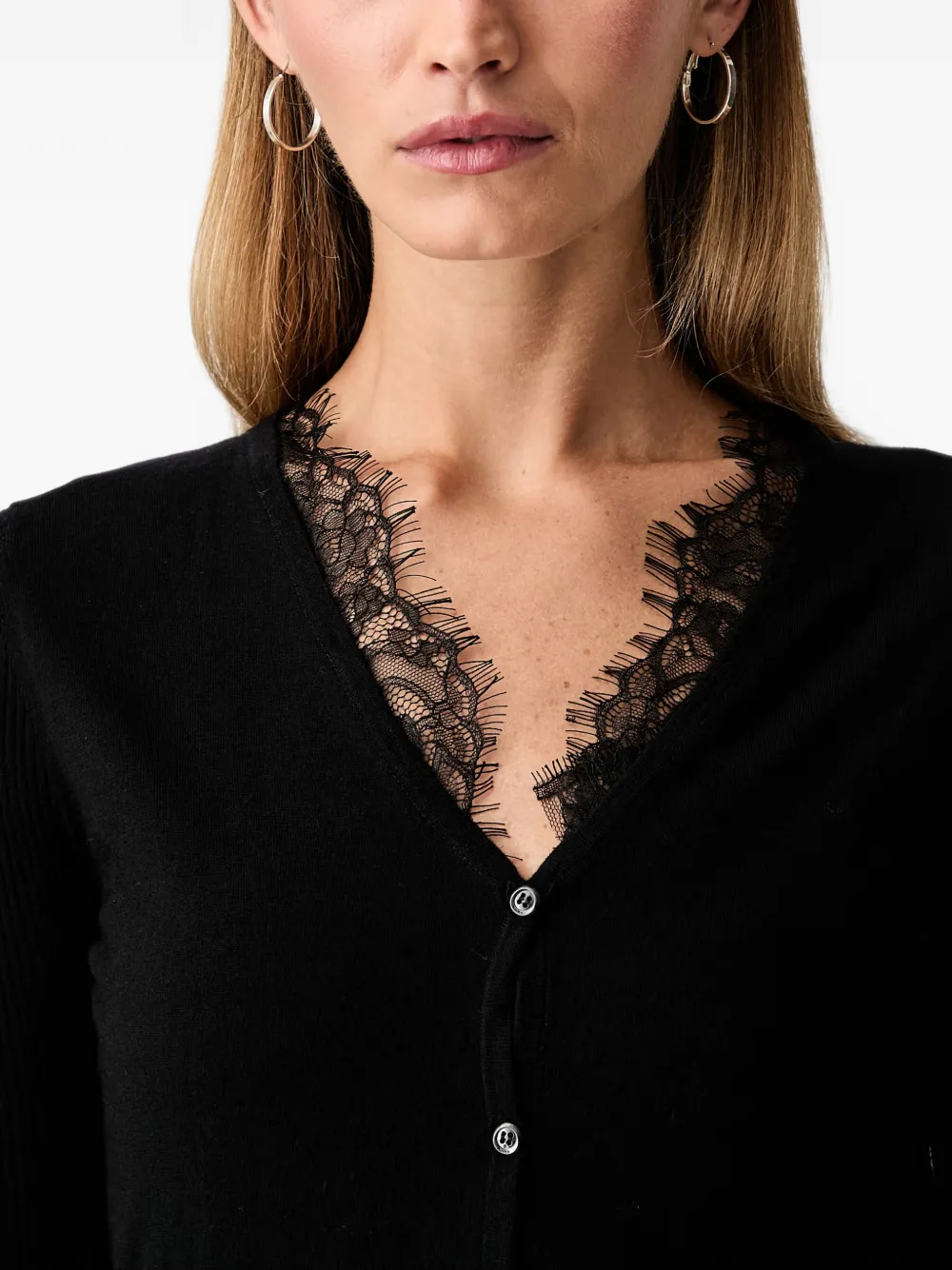 PINKO Geribbeld vest met kanten afwerking Zwart