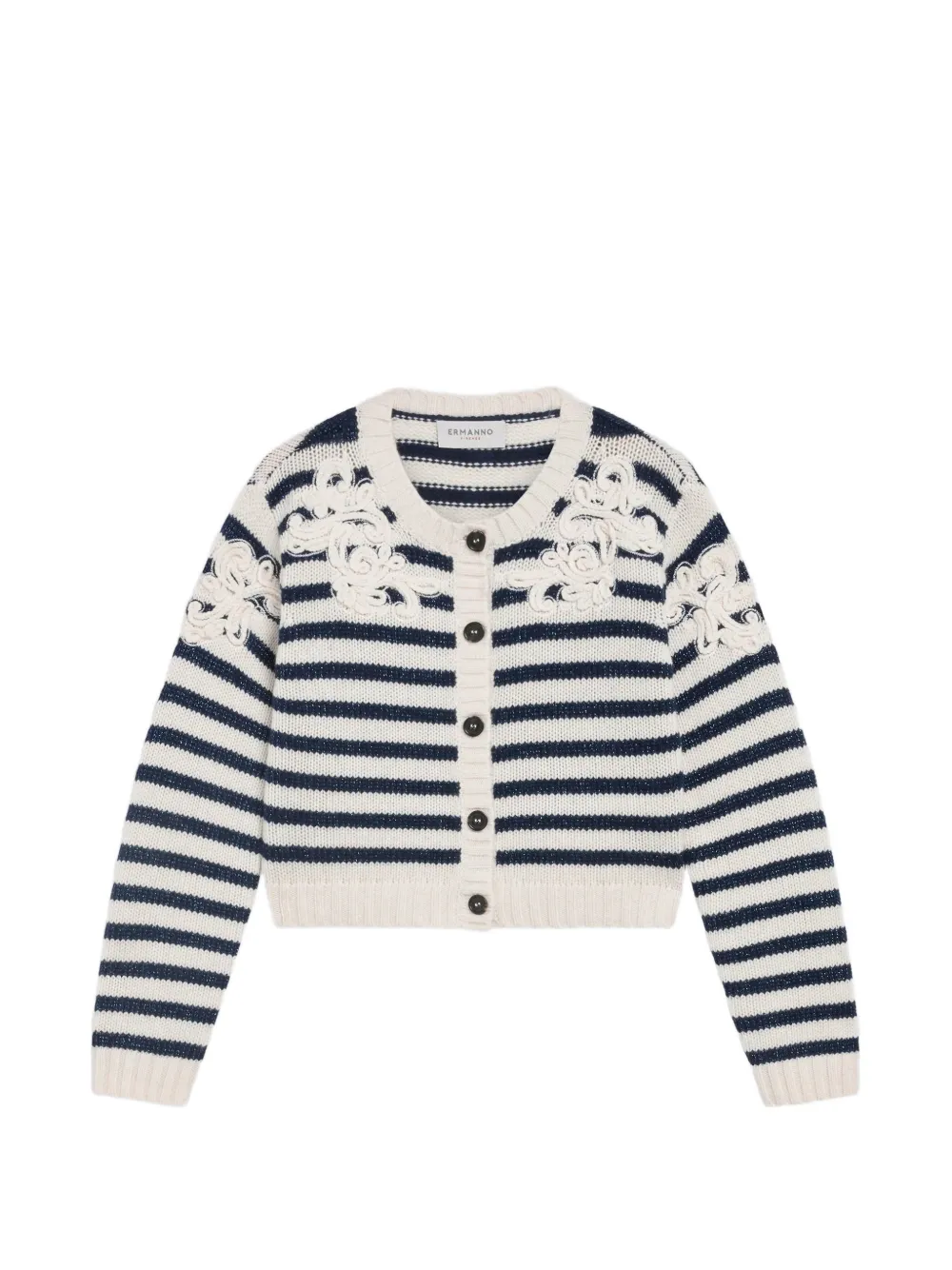 Ermanno Scervino stripe-pattern floral-embroidered cardigan