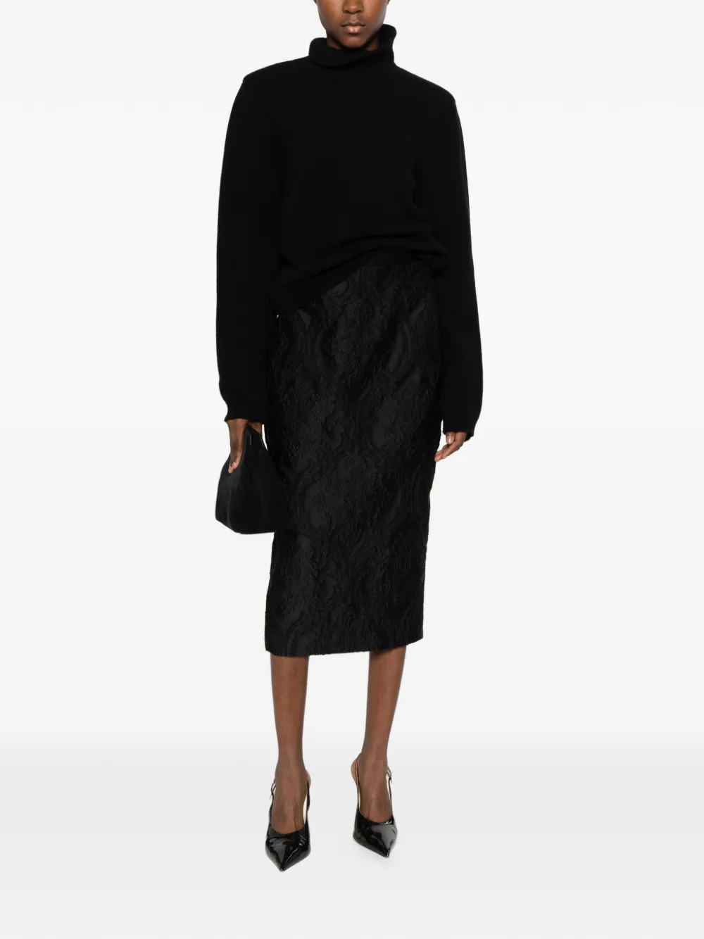 STYLAND back-slit jacquard midi skirt - Nero