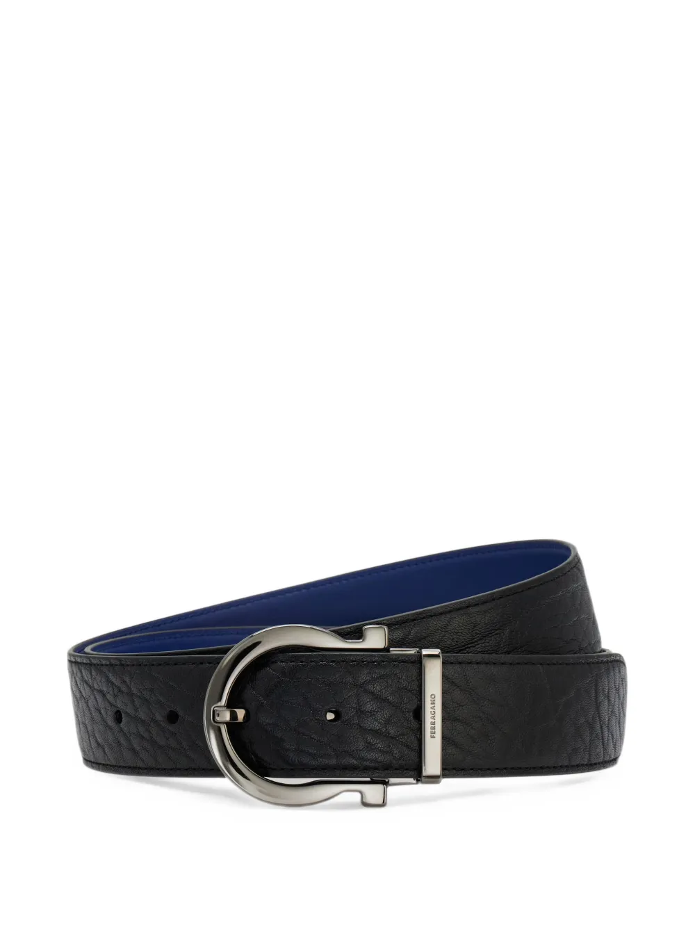 Ferragamo Gancini reversible pebbled-leather belt Zwart