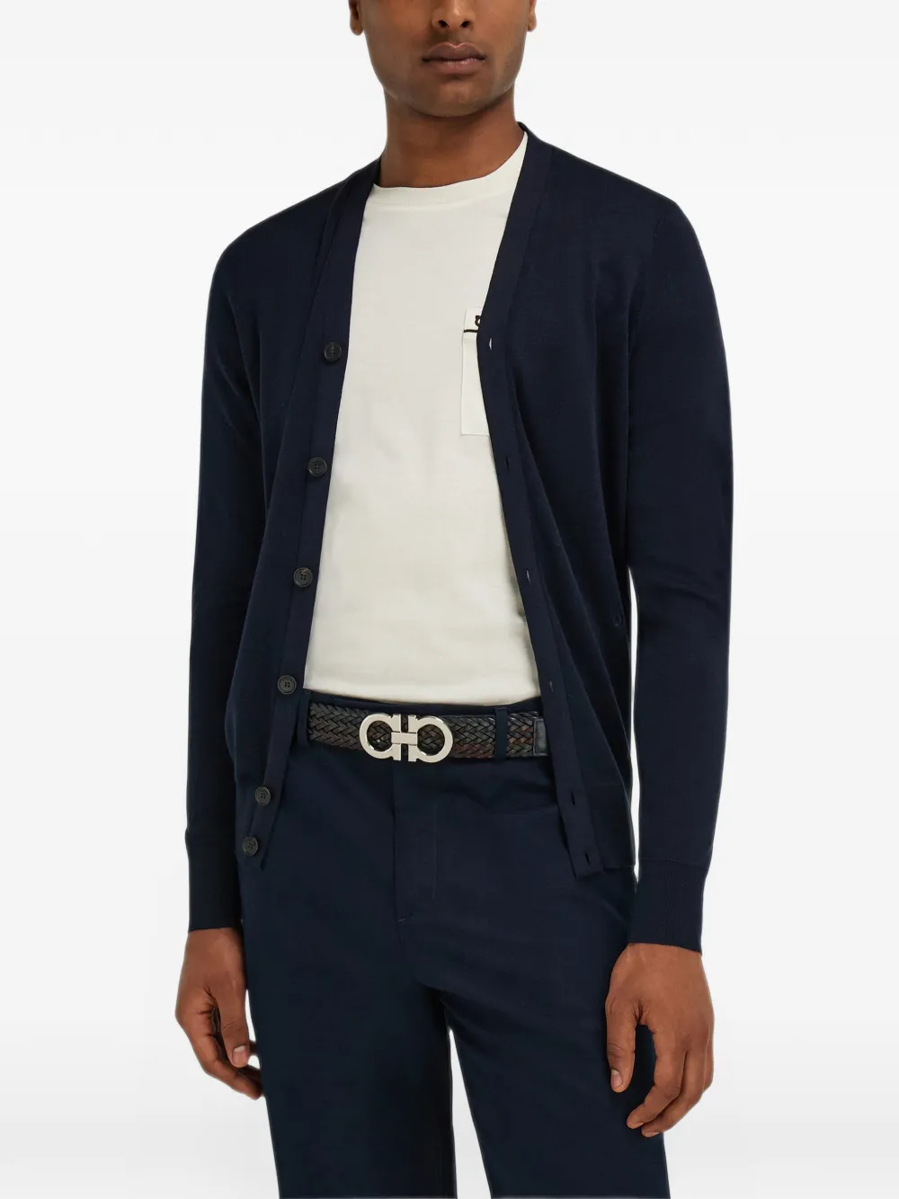 Ferragamo Gancini reversible pebbled-leather belt Zwart