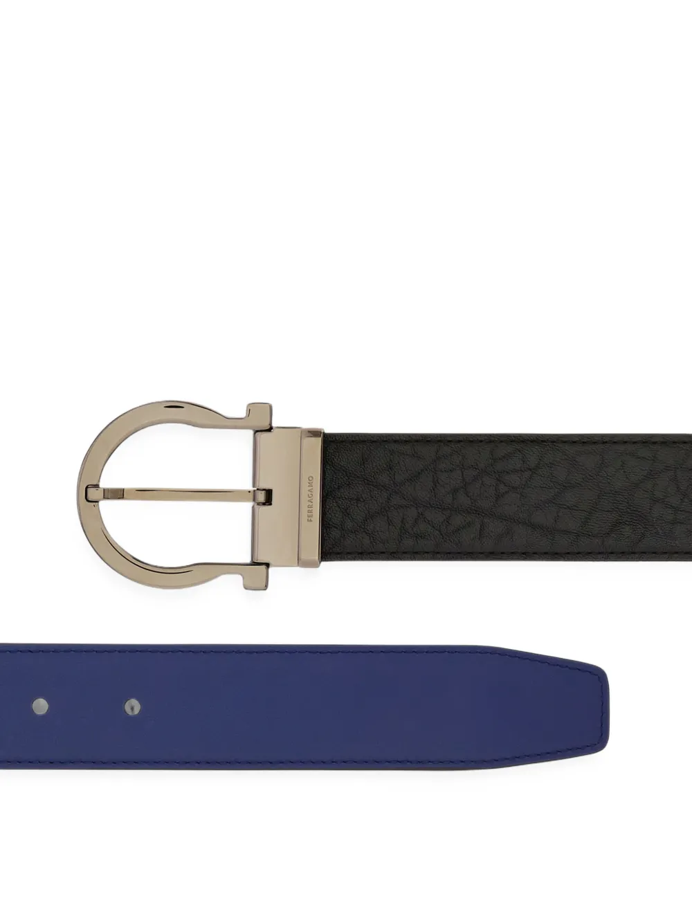 Ferragamo Gancini reversible pebbled-leather belt Zwart