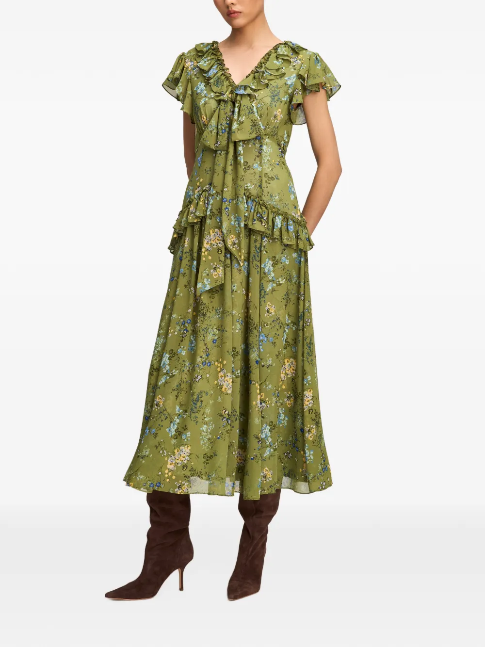 Cinq A Sept Sevi floral-print midi dress Groen